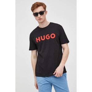 Pamučna majica HUGO za muškarce, boja: crna, s tiskom, 50467556