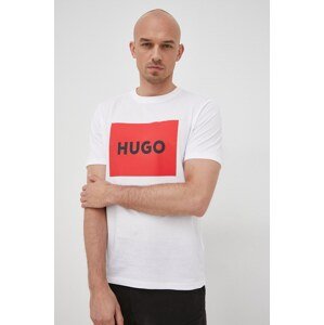 Pamučna majica HUGO boja: bijela, s tiskom, 50467952