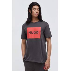 Pamučna majica HUGO boja: siva, s tiskom, 50467952