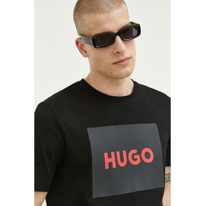 Pamučna majica HUGO boja: crna, s tiskom, 50467952