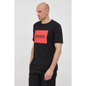 Pamučna majica HUGO boja: crna, s tiskom, 50467952