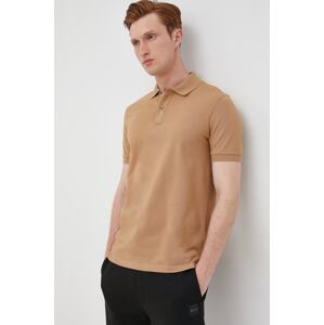 Pamučna polo majica BOSS boja: bež, s aplikacijom, 50468301