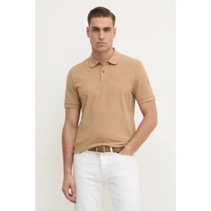 Pamučna polo majica BOSS boja: bež, bez uzorka, 50468362
