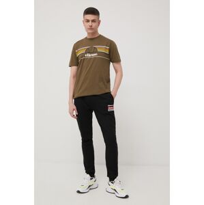 Pamučna majica Ellesse boja: zelena, s tiskom, SHM13827-KHAKI
