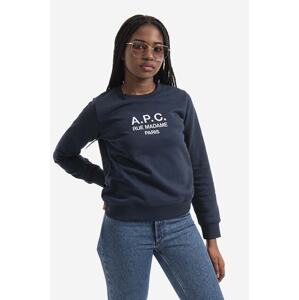Pamučna dukserica A.P.C. Sweat Tina za žene, boja: tamno plava, s aplikacijom, COEBH.F27561-MARINE