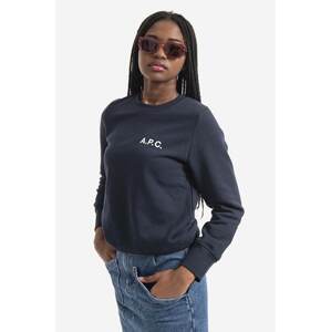 Pamučna dukserica A.P.C. Sweat Shelley za žene, boja: tamno plava, s tiskom, COETM.F27693-DARKNAVY