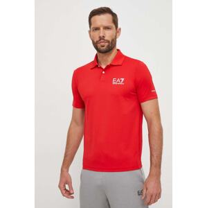 Polo majica EA7 Emporio Armani za muškarce, boja: crvena, s tiskom