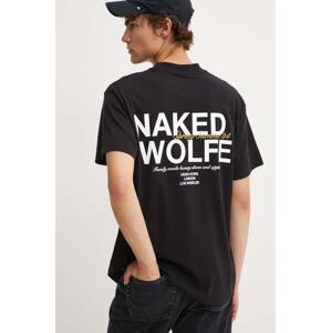Pamučna majica Naked Wolfe za muškarce, boja: crna, s tiskom, classic.tee
