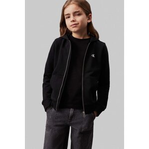 Dječja pamučna dukserica Calvin Klein Jeans boja: crna, s kapuljačom, s tiskom, IB0IB02131