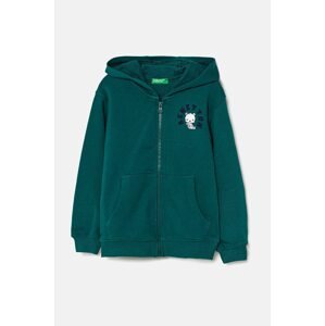 Dječja pamučna dukserica United Colors of Benetton boja: zelena, s kapuljačom, s uzorkom, 3J68G5034