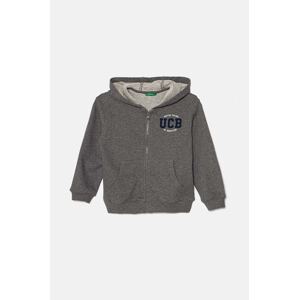 Dječja pamučna dukserica United Colors of Benetton boja: siva, s kapuljačom, s uzorkom, 3J68G5034