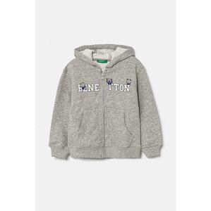 Dječja pamučna dukserica United Colors of Benetton boja: siva, s kapuljačom, s uzorkom, 3J68G5034