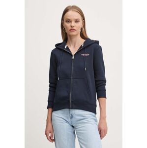 Dukserica Guess Jeans za žene, boja: tamno plava, s kapuljačom, s tiskom, W4YQ13 KC811