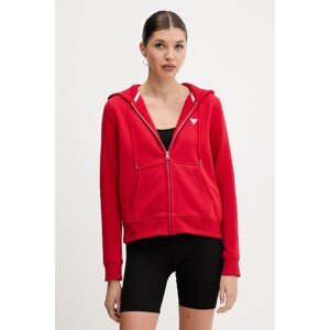 Dukserica Guess Jeans za žene, boja: crvena, s kapuljačom, bez uzorka, W4YQ03 KC811
