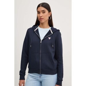 Dukserica Guess Jeans za žene, boja: tamno plava, s kapuljačom, bez uzorka, W4YQ03 KC811