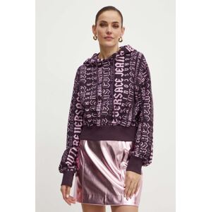 Pamučna dukserica Versace Jeans Couture za žene, boja: ljubičasta, s kapuljačom, s uzorkom, 77HAI314 FS172