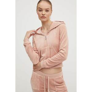 Dukserica od velura Juicy Couture HERITAGE ROBYN HOODIE boja: bež, s kapuljačom, bez uzorka, JCSEBJ007