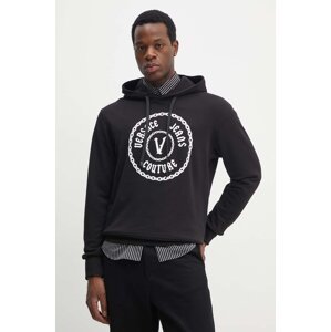 Pamučna dukserica Versace Jeans Couture za muškarce, boja: crna, s kapuljačom, s tiskom, 77GAIT03 CF00T
