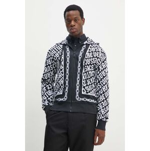 Pamučna dukserica Versace Jeans Couture za muškarce, boja: crna, s kapuljačom, s uzorkom, 77GAIE08 CF20E