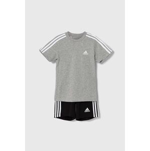 Pamučna dječja trenirka adidas I 3S SPORT SET boja: siva, IY5091