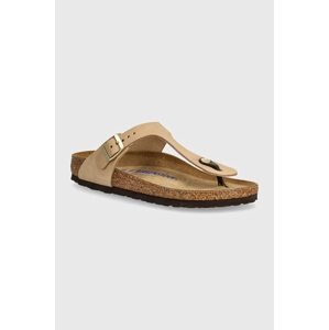 Japanke od nubuk kože Birkenstock Gizeh SFB boja: bež, ravni potplat, 1019014
