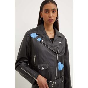 Kožna Rokerica Moschino Jeans za žene, boja: crna, za prijelazno razdoblje, 3710.8216