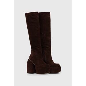 Čizme od brušene kože Naked Wolfe za žene, boja: smeđa, s debelom potpeticom, Space Cow Suede Brown