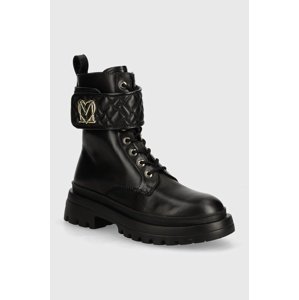 Kožne čizme Love Moschino za žene, boja: crna, ravni potplat, JA24175G1LIA0000