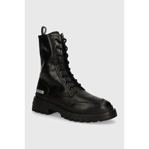 Kožne čizme Love Moschino za žene, boja: crna, ravni potplat, JA24165G1LIA0000