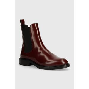 Kožne gležnjače Alohas Lanz za žene, boja: bordo, ravni potplat, S100401-02