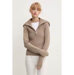 Pulover Remain Zipped Collar Knit za žene, boja: bež, s dolčevitom, 5017693001
