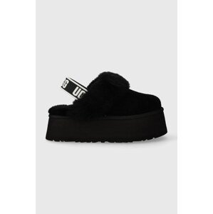 Kućne papuče od brušene kože UGG W FUNKETTE boja: crna, 1113474 BLK, 1113474.BLK