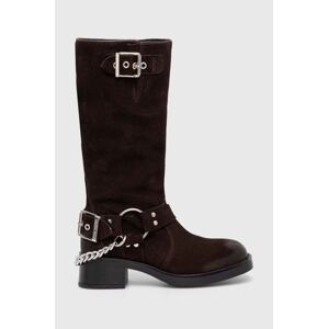 Čizme od nubuk kože Steve Madden Beau-C boja: smeđa, ravni potplat, SM11003094