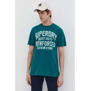 Pamučna majica Superdry za muškarce, boja: zelena, s tiskom