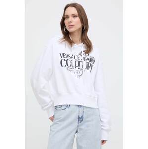 Pamučna dukserica Versace Jeans Couture za žene, boja: bijela, s kapuljačom, s tiskom