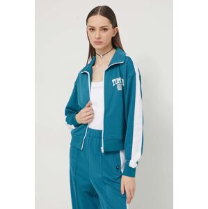 Dukserica Tommy Jeans za žene, boja: zelena, s uzorkom, DW0DW17783