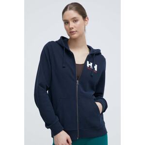 Pamučna dukserica Helly Hansen za žene, boja: tamno plava, s kapuljačom, melanž, 34461