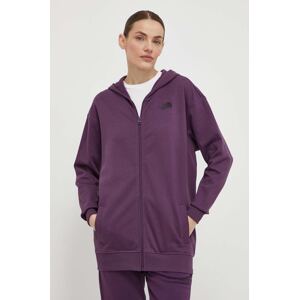 Pamučna dukserica The North Face za žene, boja: ljubičasta, s kapuljačom, bez uzorka, NF0A87E3V6V1