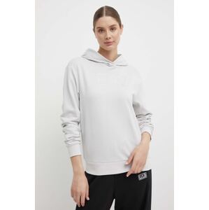 Pamučna dukserica EA7 Emporio Armani za žene, boja: siva, s kapuljačom, s aplikacijom