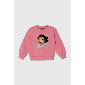 Dječja pamučna dukserica United Colors of Benetton x DC boja: ružičasta, s tiskom