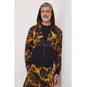 Pamučna dukserica Versace Jeans Couture za muškarce, boja: crna, s kapuljačom, s uzorkom
