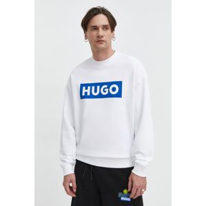 Pamučna dukserica Hugo Blue za muškarce, boja: bijela, s tiskom, 50522375