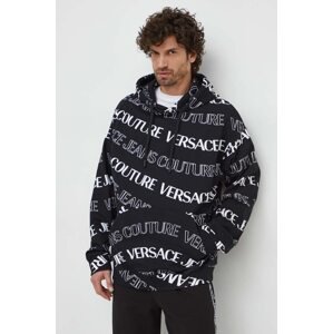 Pamučna dukserica Versace Jeans Couture za muškarce, boja: crna, s kapuljačom, s uzorkom