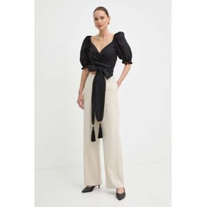Lanena košulja Luisa Spagnoli RUNWAY COLLECTION boja: crna, slim, 541141