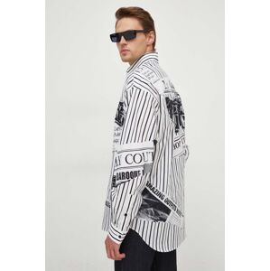 Pamučna košulja Versace Jeans Couture za muškarce, boja: bijela, relaxed, s klasičnim ovratnikom
