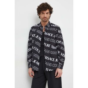 Pamučna košulja Versace Jeans Couture za muškarce, boja: crna, regular, s klasičnim ovratnikom