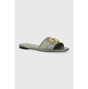 Kožne natikače Tory Burch Eleanor Slide za žene, boja: zelena, 155132.300