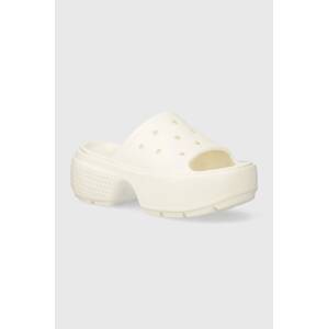 Natikače Crocs Stomp Slide za žene, boja: bež, s platformom, 209346