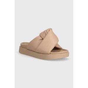 Kožne natikače Inuikii Soft Crossed za žene, boja: bež, s platformom, 70104-140