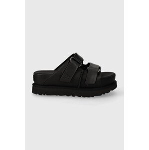 Kožne natikače UGG Goldenstar Hi Slide boja: crna, s platformom, 1152651